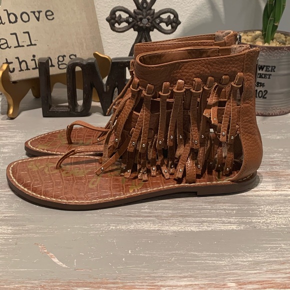 Sam Edelman “Griffen” Leather Brown fringe gladiator sandals 7.5M NWT - Picture 4 of 14